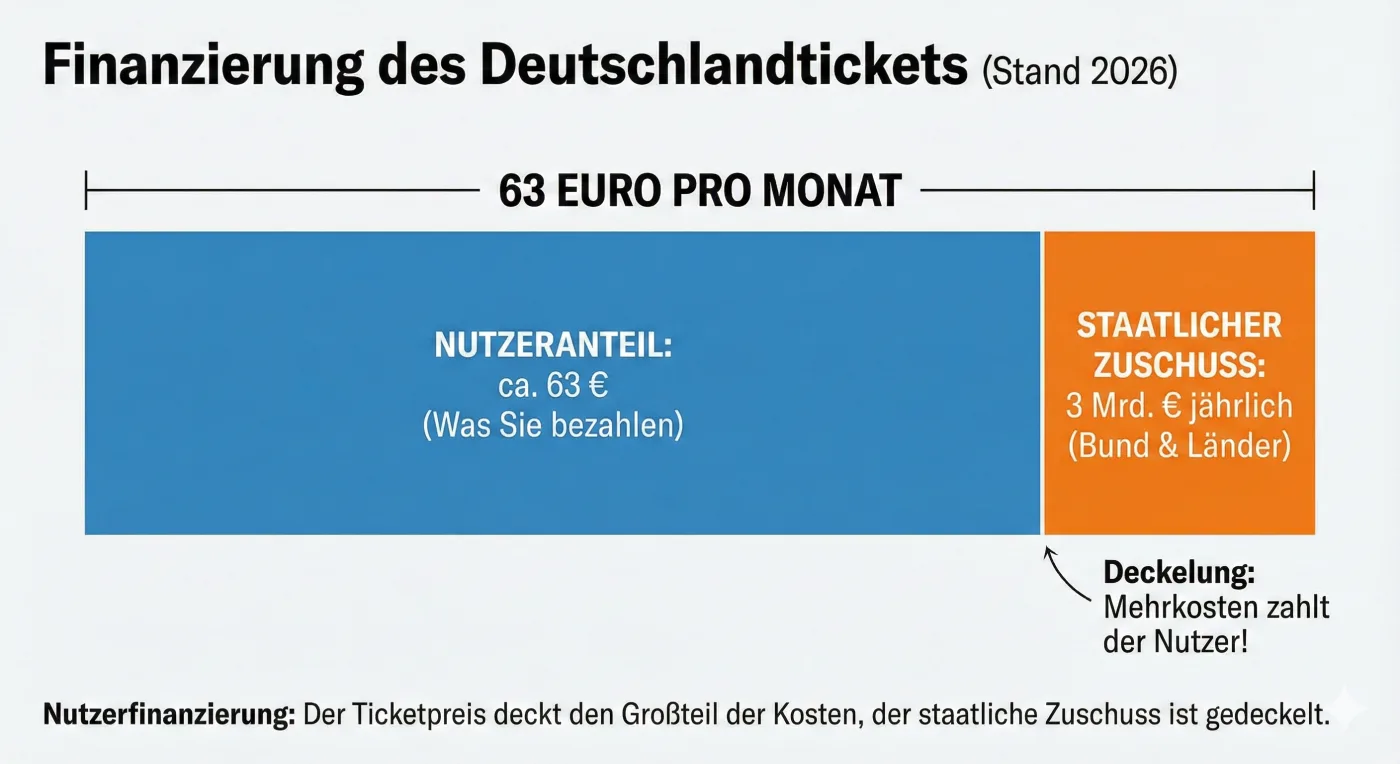 Infografik: Die Finanzierung des Deutschlandtickets 2026 (Grafik: Marcel Hardrath)