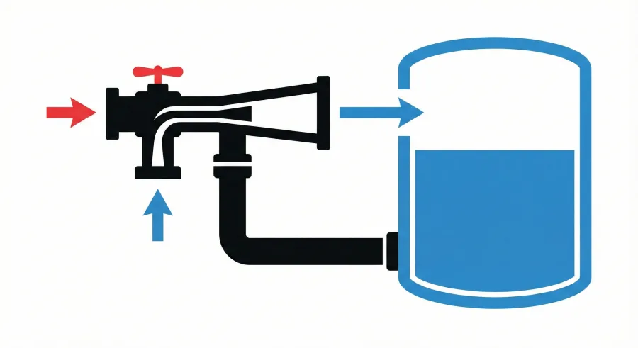 Der Injektor speist neues Wasser in den Kessel nach.